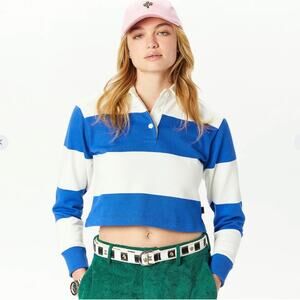 ROWING BLAZERS New York Women’s Rugby Crop Collared Striped Shirt Blue White XS